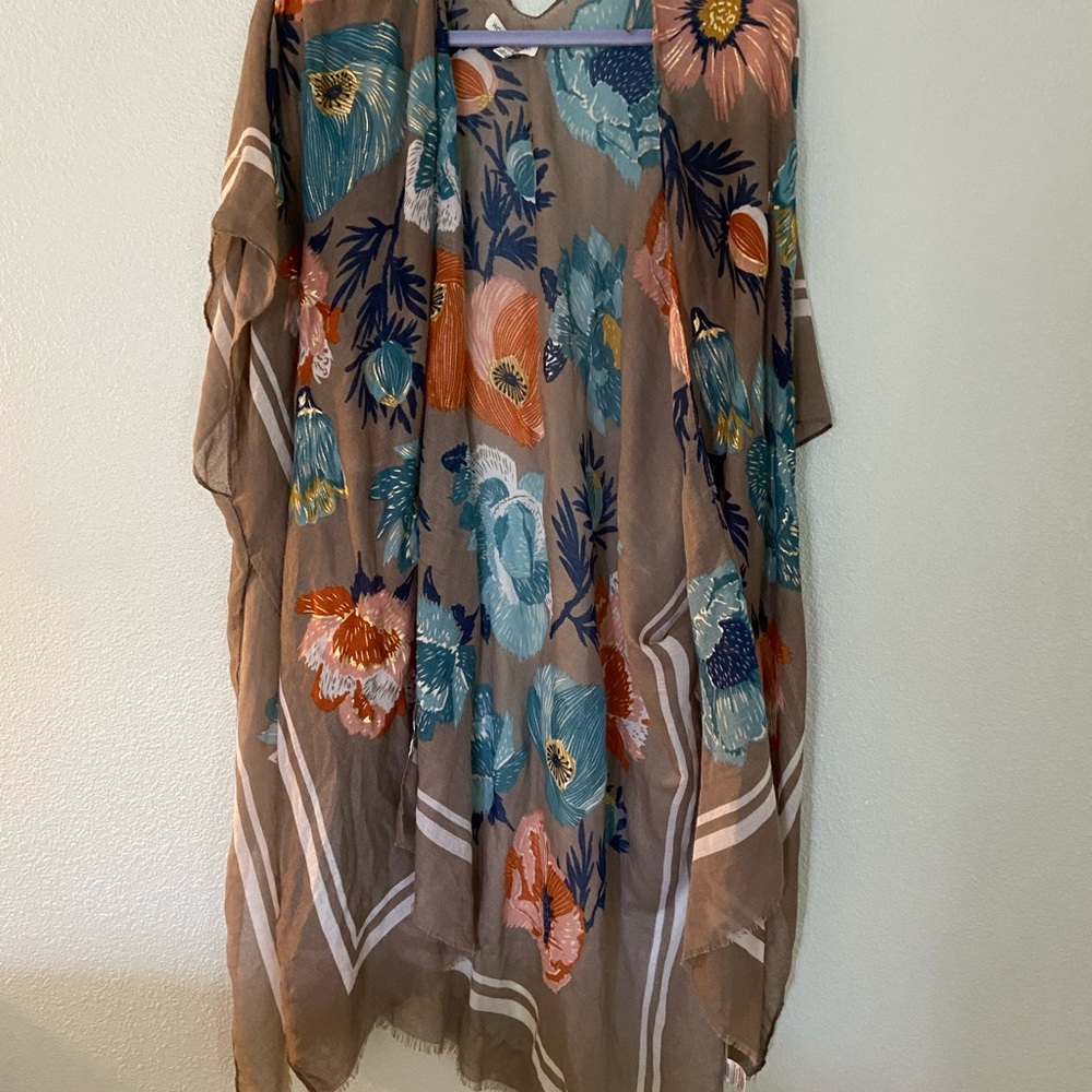 Woven Heart Floral Swim Coverup - Brown and Blue